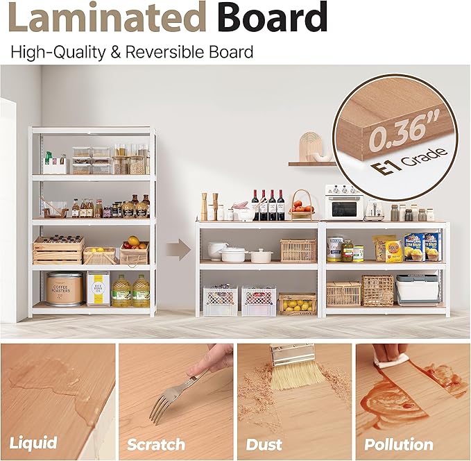 HOMEDANT House 5 Tier Laminated Metal Shelving Unit Adjustable Storage Utility Rack Heavy Duty Shelves Organization Multipurpose Shelf Kitchen Garage Pantry Closet (2, (L) 48.1" W, White)