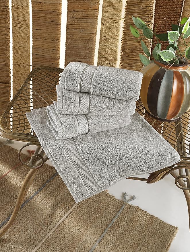 NOVA Luxury Linen - Hotel Quality Turkish Towel Set for Bathroom (4 Pcs Hand Towel Set, Mirage Grey)