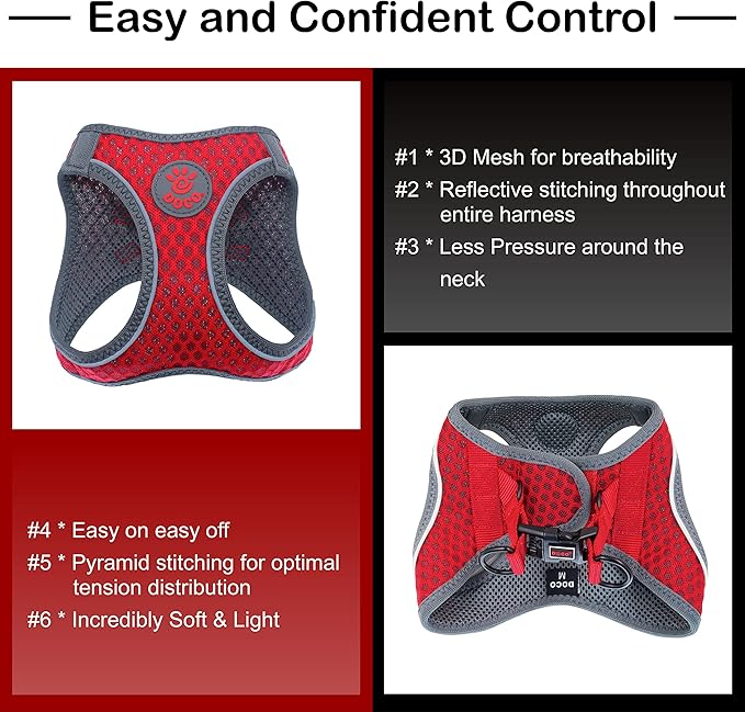 DOCO Dog Harness (Chest 20.5"-22", Weight 20–25 lbs) Athletica Adjustable Heavy Duty No Choke Puppy Vest for Extra Large Dogs Lightweight Air Mesh, Reflective, Puppy Essentials – Red, X-Large