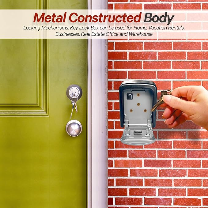 Iron Lock® Wall Mount Key Lock Box – Waterproof Heavy Duty Metal Lock Box for Keys with 4-Digit Combination & Resettable Code – Outdoor/Indoor Key Safe for Home, Office & Airbnb (Grey, Small)