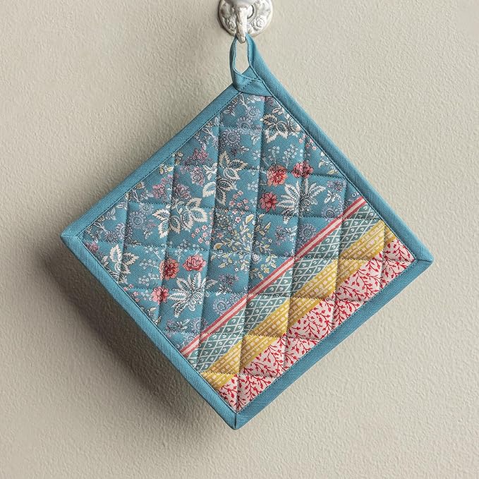 Maison d' Hermine Pot Holders 100% Cotton Heat Resistant Potholders 8" x 8" Hot Pads with Loop BBQ, Cooking, Baking, Grilling, Kitchen, Handling Hot Pans Spring/Summer (Pack of 1, Marquise)