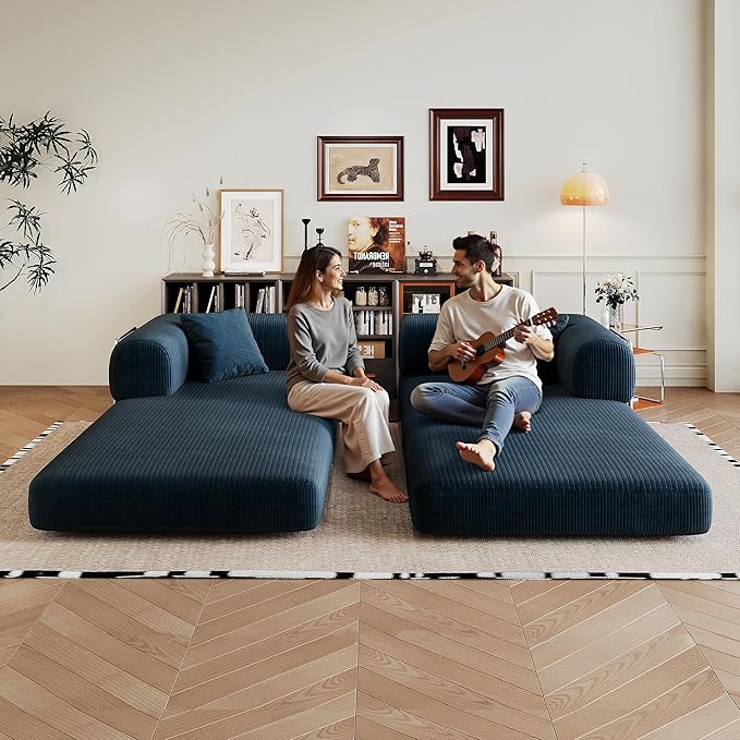 Boneless Couch Sectional Sofa,Convertible Sofa Bed with Sleeper Sofa,Futon Floor Couch Folding Sofas for Living Room,Bedroom,Apartment (Blue, 78.8''W)