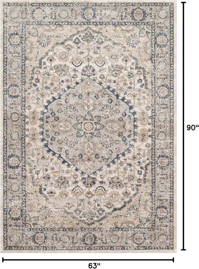 Loloi Teagan Collection TEA-01 Natural/Lt. Grey 5'-3" x 7'-6" Area Rug, Large, Soft Neutral Rug, High-Traffic for Living Room, Bedroom, Home Office, Dining Area