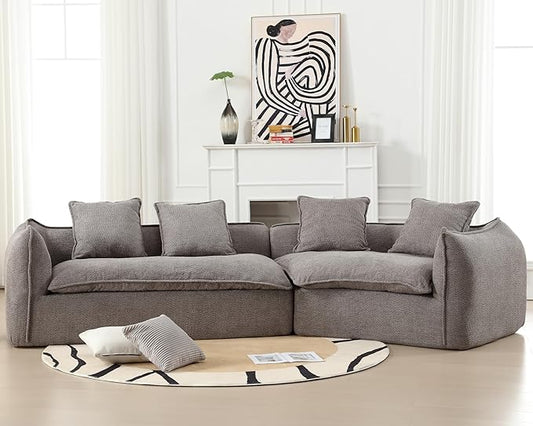 129.9” Curved Boucle Sofa Couch, Modern Sectional Sofa Cloud Deep Seat Couch with 4 Pillows, Comfy Modular 4-Seat Couches for Living Room Apartment (Grey)