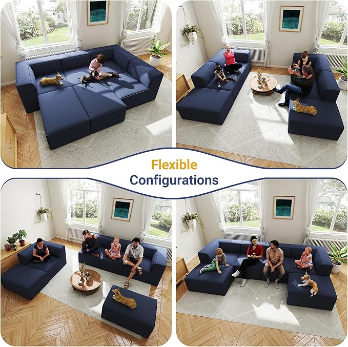 38“ Modular Sectional Sofa Convertible Cube Couch Seat Set, Combine L-Shaped U-Shaped, Free Assembly, Space-Saving for Living Room, Thick Foam Fabric Chenille Blue (Only Armless)