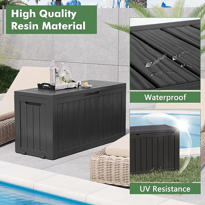 72 Gallon Deck Box Lockable Resin Outdoor Storage Box waterproof Outdoor Container for Patio Furniture Cushions, Pillow