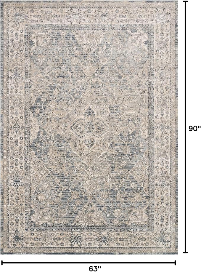 Loloi Teagan Collection TEA-04 Sky/Natural 5'-3" x 7'-6" Area Rug, Large, Soft Neutral Rug, High-Traffic for Living Room, Bedroom, Home Office, Dining Area
