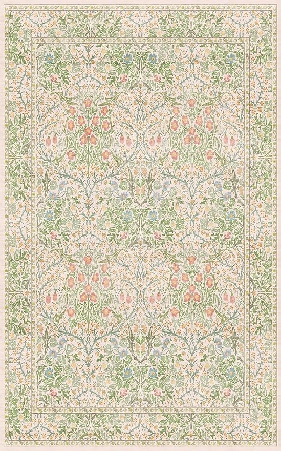 Washable Beige Green 5x8 Area Rug for Large Entryway, Living Room, Kids Room, Boy Bedroom, Playroom - Vintage Oriental Rug Low Pile Non Slip & Stain Resistance (5x8 Beige Green)