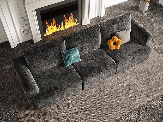 EASE MOOSE Boneless Couch for Living Room, Sectional Cloud Sofa, Modular Cloud Couch, 3-Seater Deep Seat Sofas with Pillow for Bedroom, Apartment, No Assembly Required, Chenille (Dark Grey)