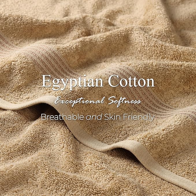 Superior Heritage Egyptian Cotton Face Towel Set, Small Towels for Kitchen, Home Bathroom, Guest Bath, Luxury Essentials, Plush, Absorbent Basics, Washcloths, Spa, Hotel, Resort, Set of 10, Toast
