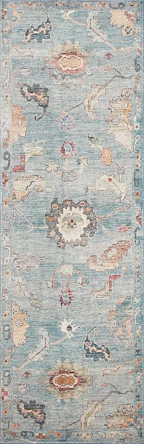 Loloi Margot Collection MAT-06 Denim/Multi 2'-6" x 11'-6" Runner Rug feat. CloudPile, No-Shed Easy Clean Large Patterned Area Rug for Living Room, Bedroom, Dining Area