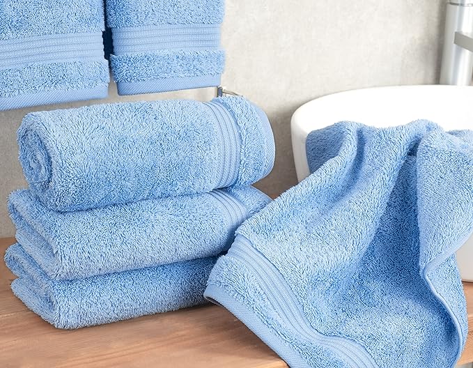 Cotton Paradise Hand Towels for Bathroom, 100% Cotton Turkish 4 Piece Hand Towel Set, Soft Absorbent Face Towels, Sky Blue Hand Towels