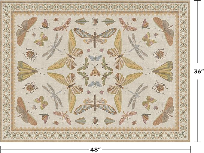 Beige Neutral Small Rugs for Bedroom - 3x4 Throw Rug for Large Entryway, Kitchen, Nursery Room, Insect Print Floral Non-Slip Accent Rug Low Pile Stain Resistant
