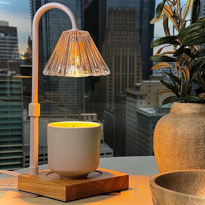 Candle Warmer Lamp with Timer and Dimmer & Includes 2 Bulbs, Electric Wax Candle Lamp Warmer for Jar Candles, Home Decor Aesthetic, and House Warming Gifts - White Glass
