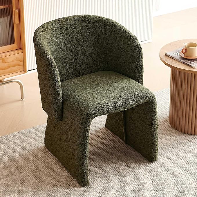 Modern Dining Chair Green Upholstered Barrel Home Kitchen Chair with Metal Frame, Comfy Accent Chair Teddy Velvet Single Sofa Chairs for Living Room,Bedroom