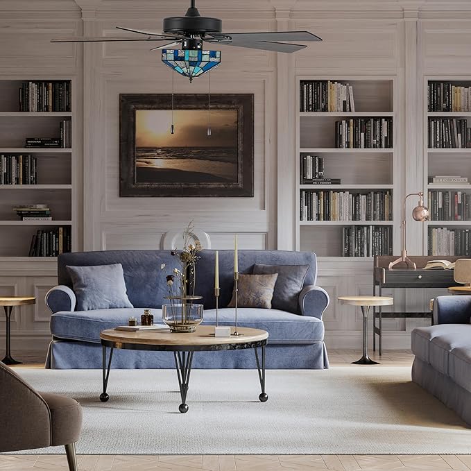 RIVER OF GOODS 52" W Sorrel Indoor Tiffany Stained Glass Ceiling Fan with Remote Control