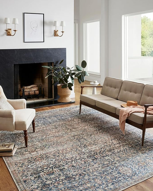 Loloi Chris Loves Julia Jules Collection JUL-06 Denim/Spice 7'-6'' x 9'-6'', .13" Pile Height, Area Rug