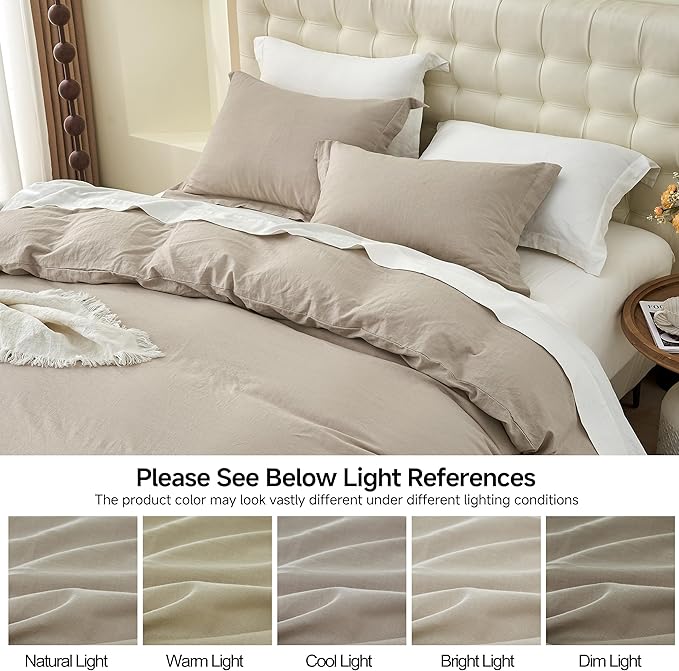Simple&Opulence French Linen Duvet Cover Set 78" x 86"- 3 Pieces (1 Comforter Cover,2 Pillowcases)- Natural Flax Cotton Blend-Solid Color Breathable Farmhouse Bedding- Khaki, Full