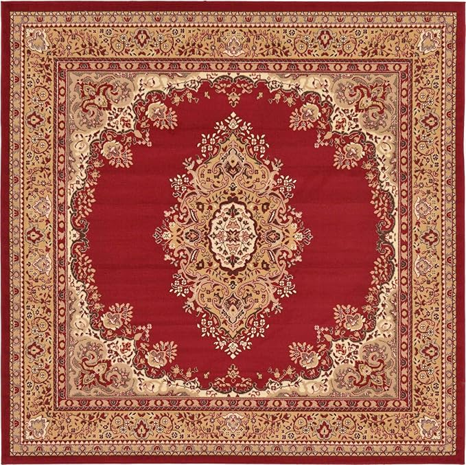 Unique Loom Reza Collection Traditional Persian Style Area Rug, Square 8' 0" x 8' 0", Burgundy/Ivory