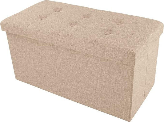 Folding Storage Ottoman - 30-Inch Tufted Footrest, Linen Chest, or Bench with Removable Bin for Living Room, Bedroom, or Dorm by Lavish Home (Beige)