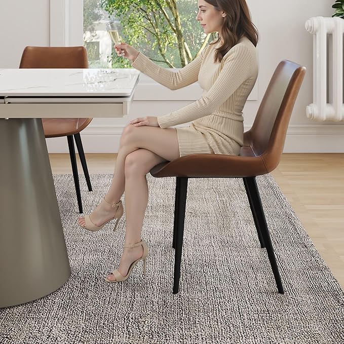 Modern Dining Chairs Set of 6, Upholstered Faux Leather Cushion Seat and Sturdy Metal Legs for Restaurant, Living Room, Grey