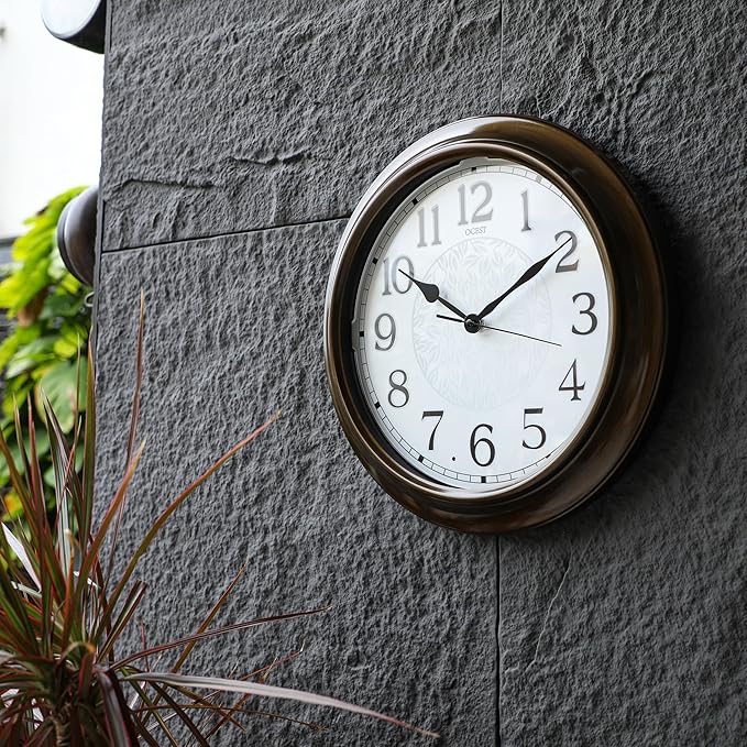 OCEST 15 Inch Indoor Outdoor Clock Waterproof, Silent Metal Large Outdoor Clock Glow in The Dark, Battery Operated Decor for Garden Pool Patio Porch