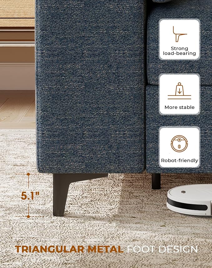 88.97" L Shaped Sectional Couches for Living Room, Deep Seat Sofa with Big Storage Ottoman & 8”Cushion, Comfy 2-Seater Chenille Loveseat, Convertible Armrest, Removable Cover for Small Space(Blue)