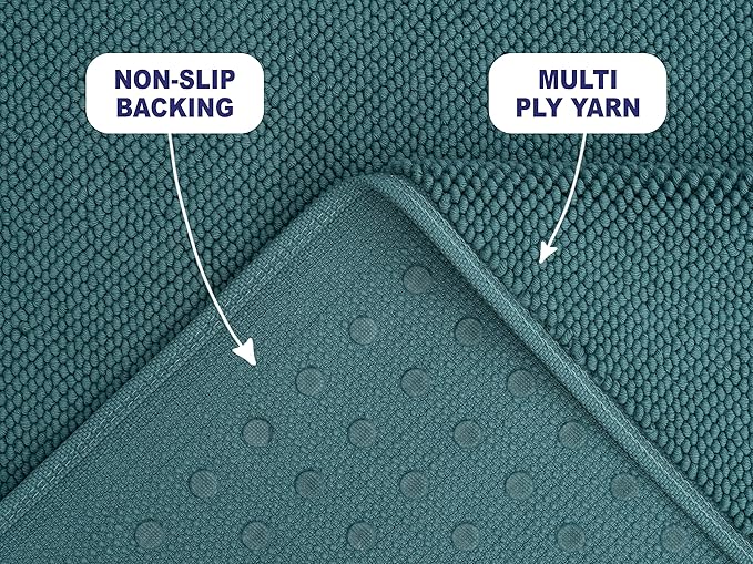 American Soft Linen Bath Rug, 20 in 34 in 100% Cotton Bath Mats Rugs for Bathroom, Slip Reducer Washable Shaggy Form Area Rugs, Colonial Blue Bath Rug