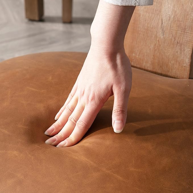 Mid Century Modern Dining Chairs Set of 2 PU Leather Upholstered Kitchen Side Chairs with Nailhead Trim, Modern Kitchen Armless Solid Wood Dining Chairs, Brown