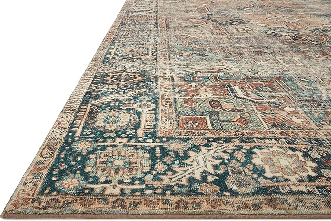Loloi Margot Collection MAT-02 Terracotta/Lagoon 3'-6" x 5'-6" Accent Rug feat. CloudPile, No-Shed Easy Clean Large Patterned Area Rug for Living Room, Bedroom, Dining Area