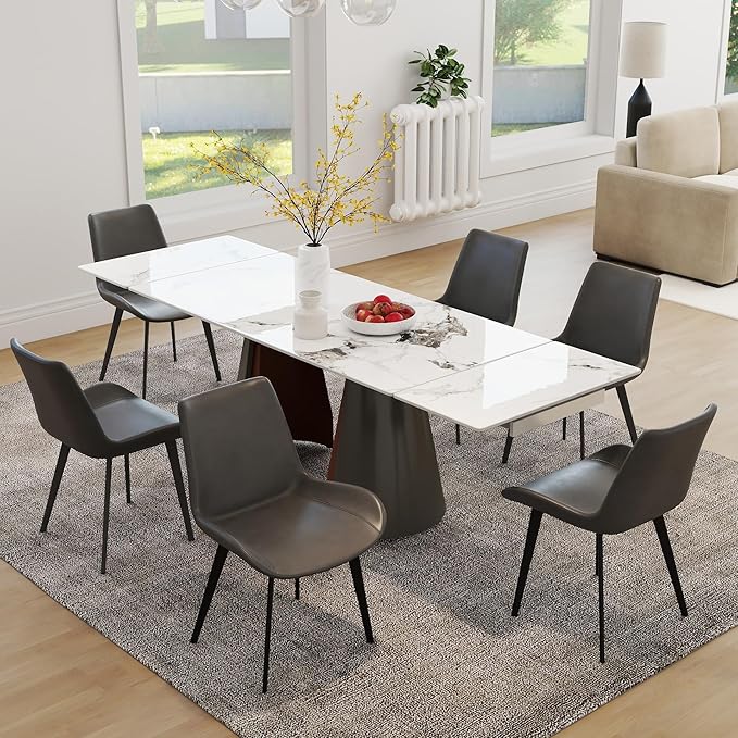 Modern Dining Chairs Set of 4, Upholstered Faux Leather Cushion Seat and Sturdy Metal Legs for Restaurant, Living Room, Brown