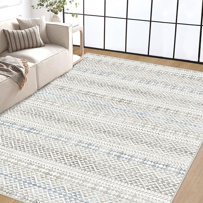 5'x7' Machine Washable Abstract Design Area Rug Machine Washable Area Rugs 5X7, Non Slip, Stain Resistant, Home Decor Living Room Area Rugs 5x7 (Grey Blue Cream 5x7)…