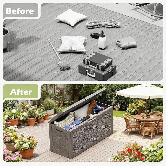 60 Gallon Outdoor Storage Box, Waterproof Resin Deck Box with Lockable Lid – Storage Cabinet for Patio Furniture, Pool Supplies, Garden Tools – Indoor & Outdoor Use