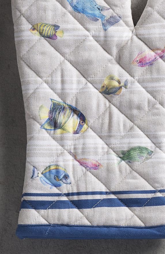 Maison d' Hermine Oven Gloves 100% Cotton Oven Mitt 7" x 13" with Loop Heat Resistant, BBQ, Cooking Gloves, Baking, Grilling, Kitchen, Handling Hot Pans Spring/Summer (Pack of 1, Poisson)