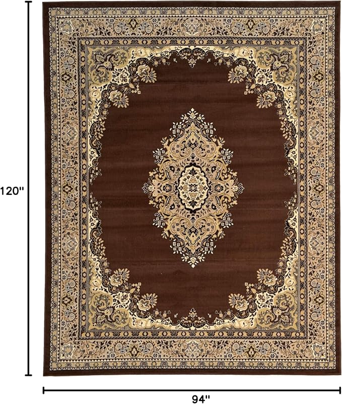 Unique Loom Reza Collection Traditional Persian Style Area Rug, 8 x 10 ft, Brown/Ivory