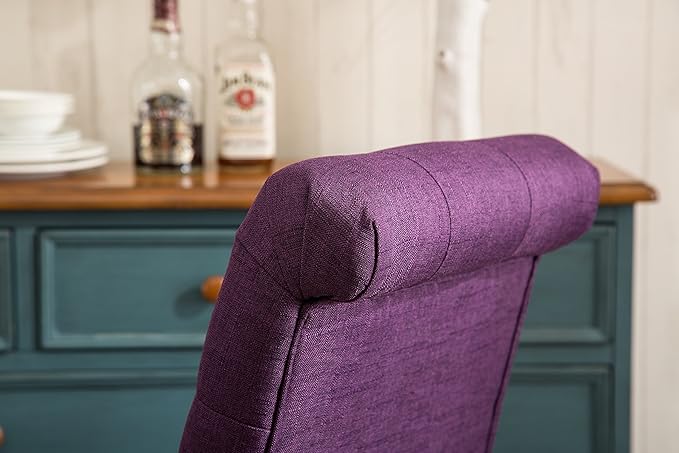 Roundhill Furniture Habit Solid Wood Tufted Parsons Purple Dining Chair, Set of 2