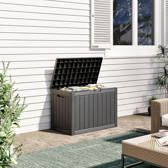 45 Gallon Outdoor Storage Box, Resin Deck Boxes Outdoor Waterproof For Patio Furniture, Garden Tools, Pool Supplies, Durable And UV Resistant, Lockabl