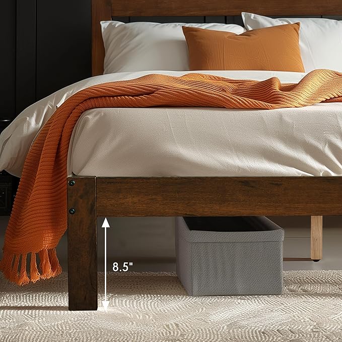 Hokway Wood King Bed Frame and Headboard- No Wobble,Noise-Free,Easy Assembly with Precise Holes,12 in Reinforced Center Legs,No Box Spring Needed,Walnut