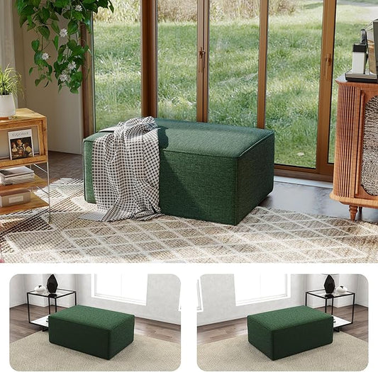 38“ Modular Sectional Sofa Convertible Cube Compressed Couch Seat Set, Combine L-Shaped U-Shaped, Free Assembly, Space-Saving for Living Room, Thick Foam Fabric Chenille Green (Only Ottoman)