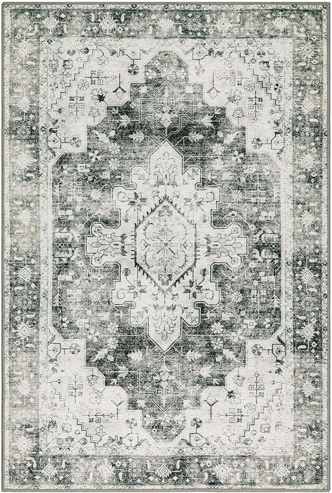 Moynesa Ultra-Thin Washable Area Rug - 2x3 Small Grey Front Door Rug Kitchen Mat, Non Slip Non Shedding Pet Friendly Bathroom Carpet for Office Laundry Powder Room Bedside Hardwood Floor