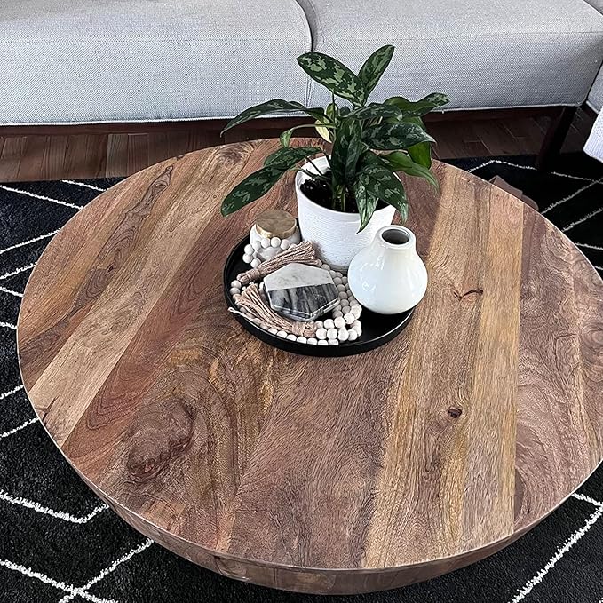 Round Solid Wood Serving Tray 30CM Black,Decorative Wooden Serving Plate for Tea Coffee Snack Food Meals,Ottoman Breakfast Tray with Raised Edge,for Home,Kitchen,Bathroom,Party,Restaurant Decor(11.8")