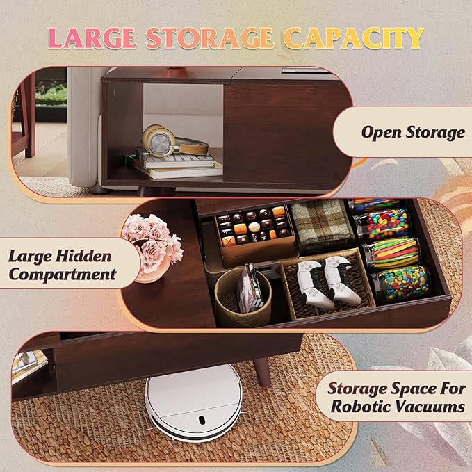 WLIVE Coffee Table for Living Room, Small Coffee Table with Storage, Lift Top Modern Wooden Dining Center Table with Storage Shelf & Hidden Compartment, 31.5" Espresso