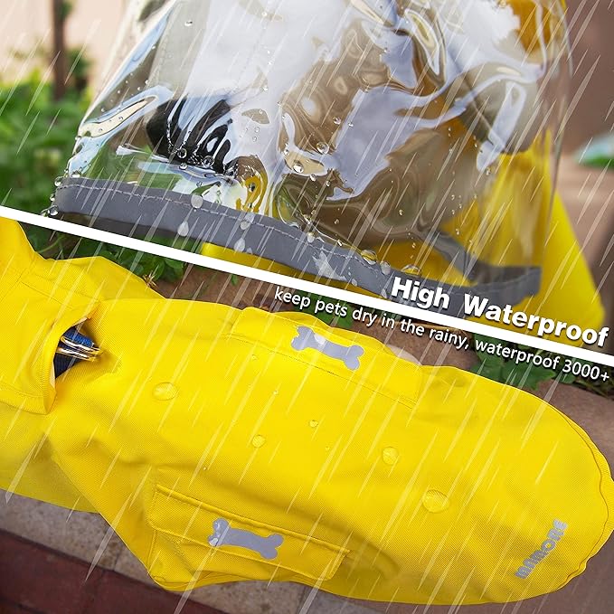Dog Raincoat Waterproof Rain Poncho with Hoodie, High Reflective Adjustable Pet Rain Jacket with Leash Hole for Small Medium and Large Dogs (Fluorescent Green, X-Large)