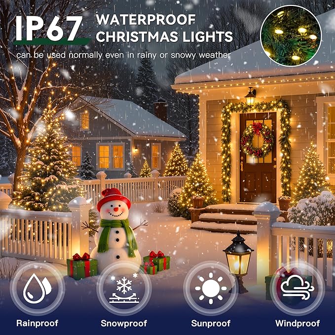 Outdoor Christmas Lights, 800LEDs 262FT Christmas Tree String Lights, IP67 Waterproof 8 Modes Warm White Holiday Lights with Remote for House Yard Xmas Decorations