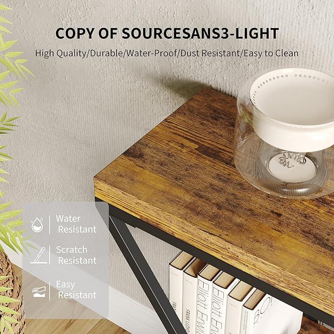 Garvee 3-Tier Entryway Table, Industrial Console Sofa Table with Storage, Accent Table with Open Shelves, X-Shaped Metal Frame, Foyer Table for Entryway, Hallway, Rustic Brown