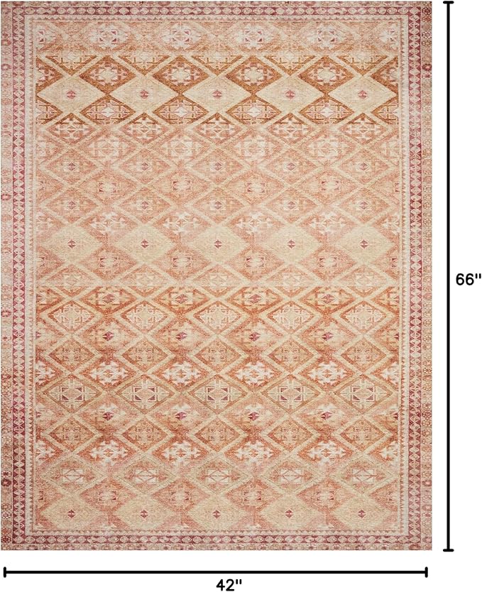Loloi Layla Collection LAY-16 Natural/Spice 3'-6" x 5'-6" .13" Thick Accent Rug, Soft, Durable, Vintage Inspired, Distressed, Low Pile, Non-Shedding, Easy Clean, Printed, Living Room Rug