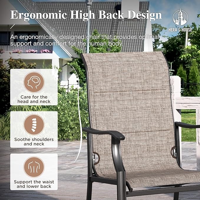 HERA'S HOUSE Premium Patio Dining Chair of 8, Rust Resistant Outdoor Chair with Textilene Padded Seat, Supports up to 350lbs with Comfort and Durability for Lawn Kitchen Garden Backyard