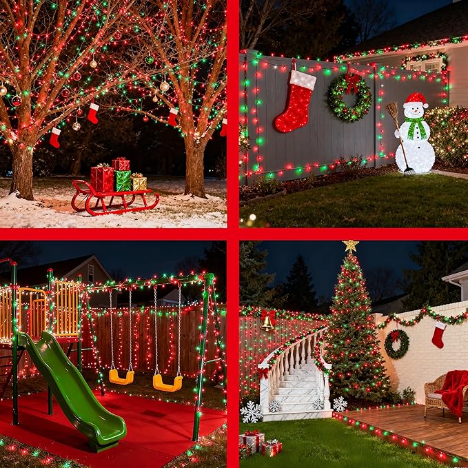 240FT 750LED Christmas Lights,12 Modes Red and Green Outdoor String Lights with Timer & Dimmable, Waterproof Green Wire Christmas String Lights for Tree Xmas Patio Fence Balcony Garden Party Decor