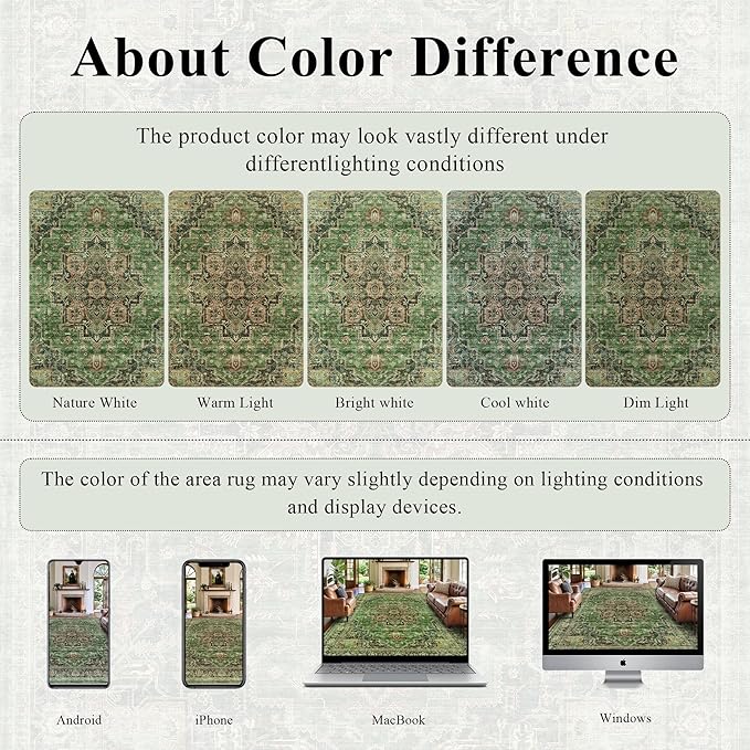 5x7 Area Rugs for Living Room Ultra-Soft Washable Rug Vintage Distressed Boho Area Rug, Non-Slip Retro Print Low Pile Stain Resistant Carpet for Bedroom Dining Room Kitchen Office