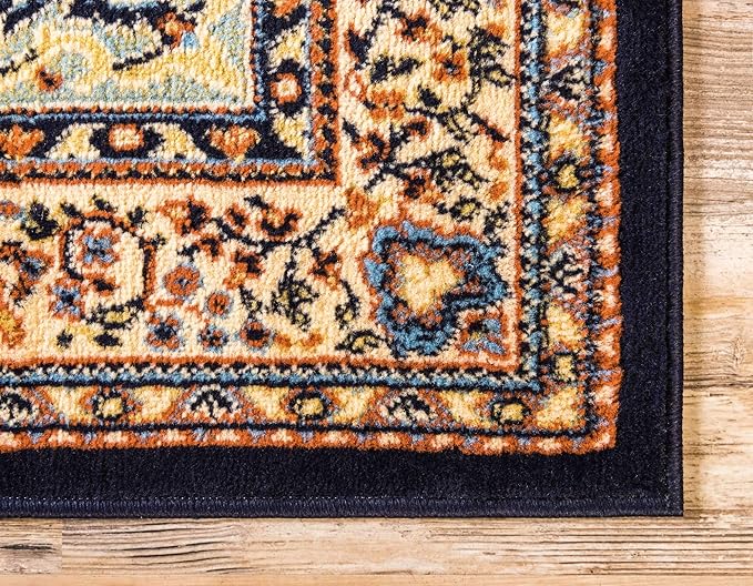 Unique Loom Reza Collection Traditional Persian Style Area Rug, 2 ft 7 in x 10 ft, Navy Blue/Ivory